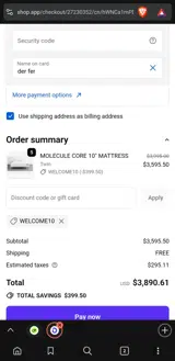 welcome10 coupon verification screenshot