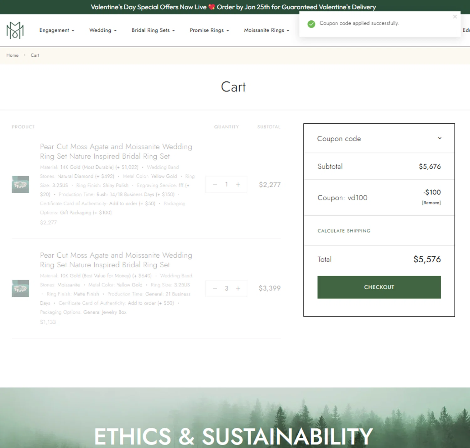 MollyJewelryUS coupon code screenshot showing code VD100 applied at MollyJewelryUS checkout page. Uploaded by SimplyCodes community member reggiesmith on Jan 8, 2026
