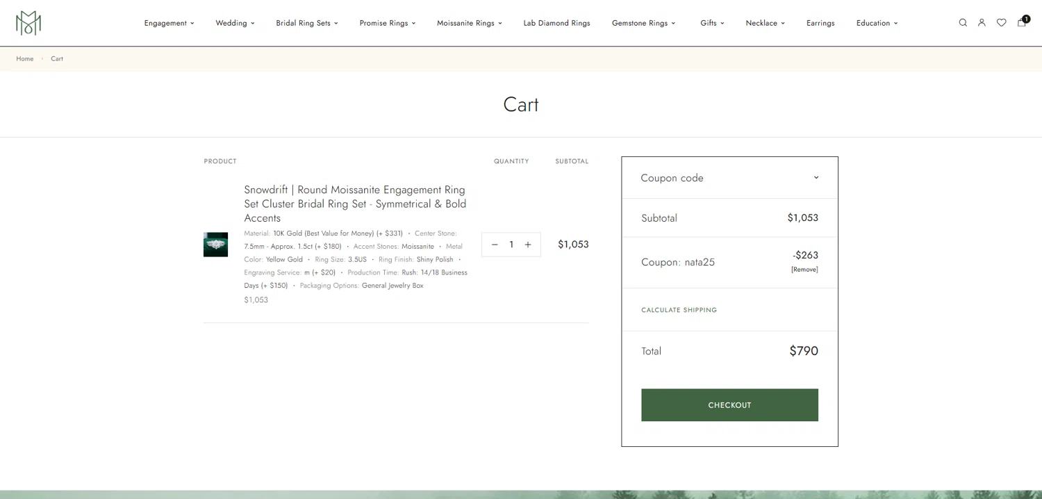 MollyJewelryUS coupon code screenshot showing code NATA25 applied at MollyJewelryUS checkout page. Uploaded by SimplyCodes community member Dorothy on Aug 28, 2025