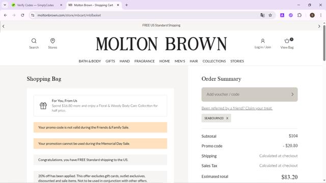 Molton Brown checkout page showing Molton Brown promo code box | Screenshot taken by SimplyCodes community member on Jul 12, 2025
