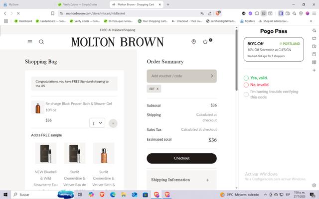 Molton Brown checkout page showing Molton Brown promo code box | Screenshot taken by SimplyCodes community member on Jul 27, 2025