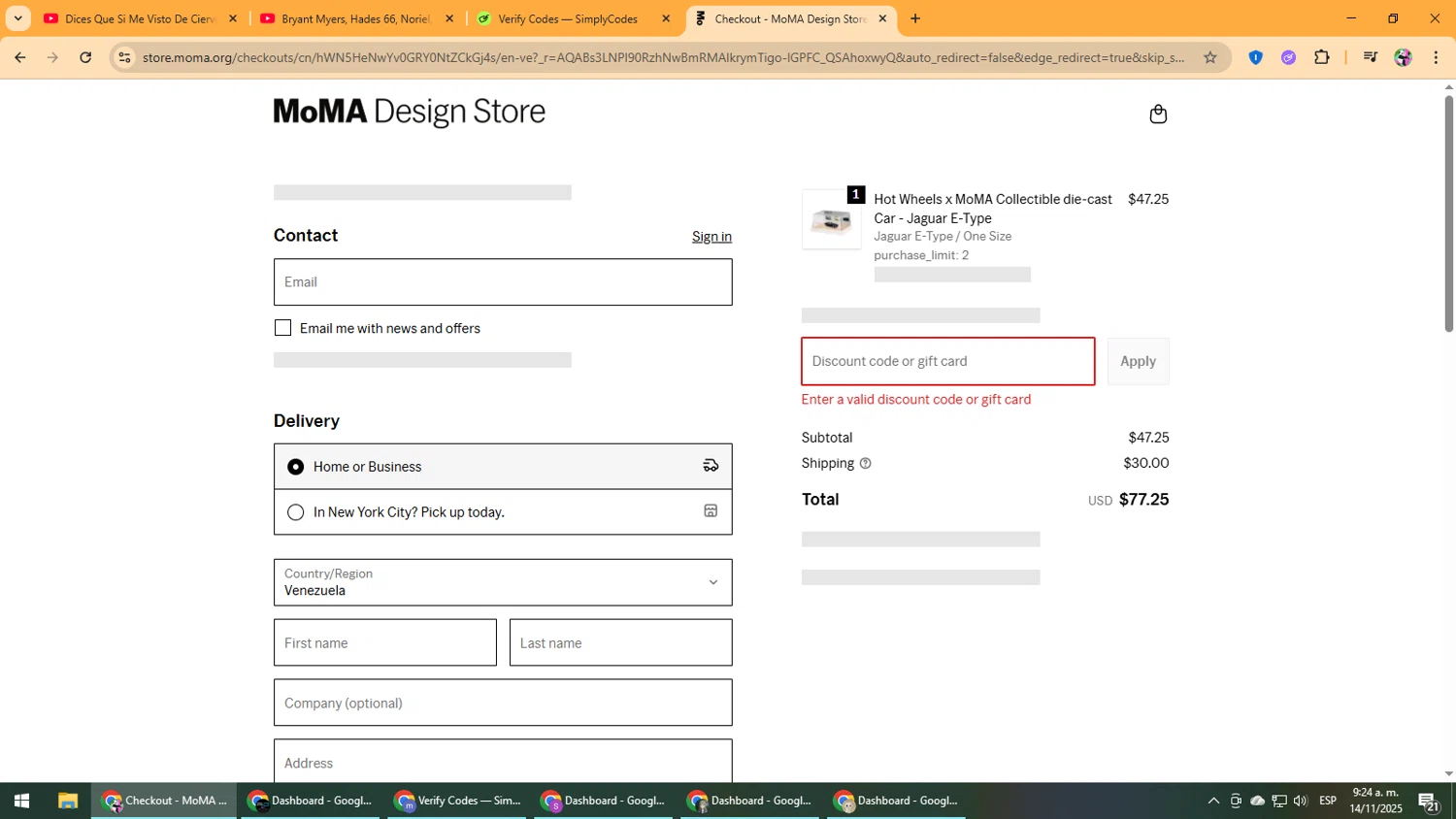 MoMA Store discount code screenshot showing code MOMA25 applied at MoMA Store checkout page. Uploaded by SimplyCodes community member Vanmanuel on Nov 14, 2025