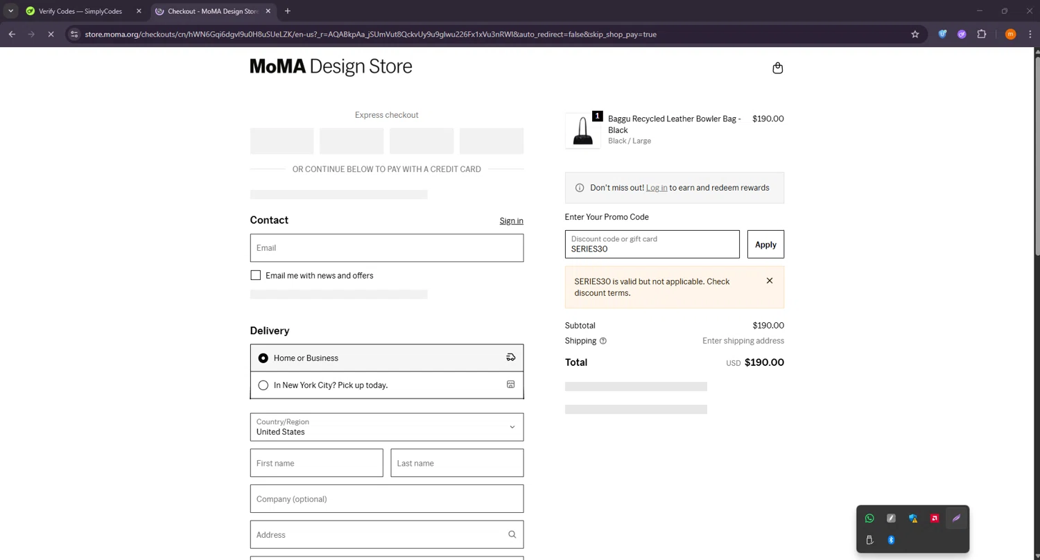 MoMA Store discount code screenshot showing code SERIES30 applied at MoMA Store checkout page. Uploaded by SimplyCodes community member Davoxeneixe on Dec 10, 2025