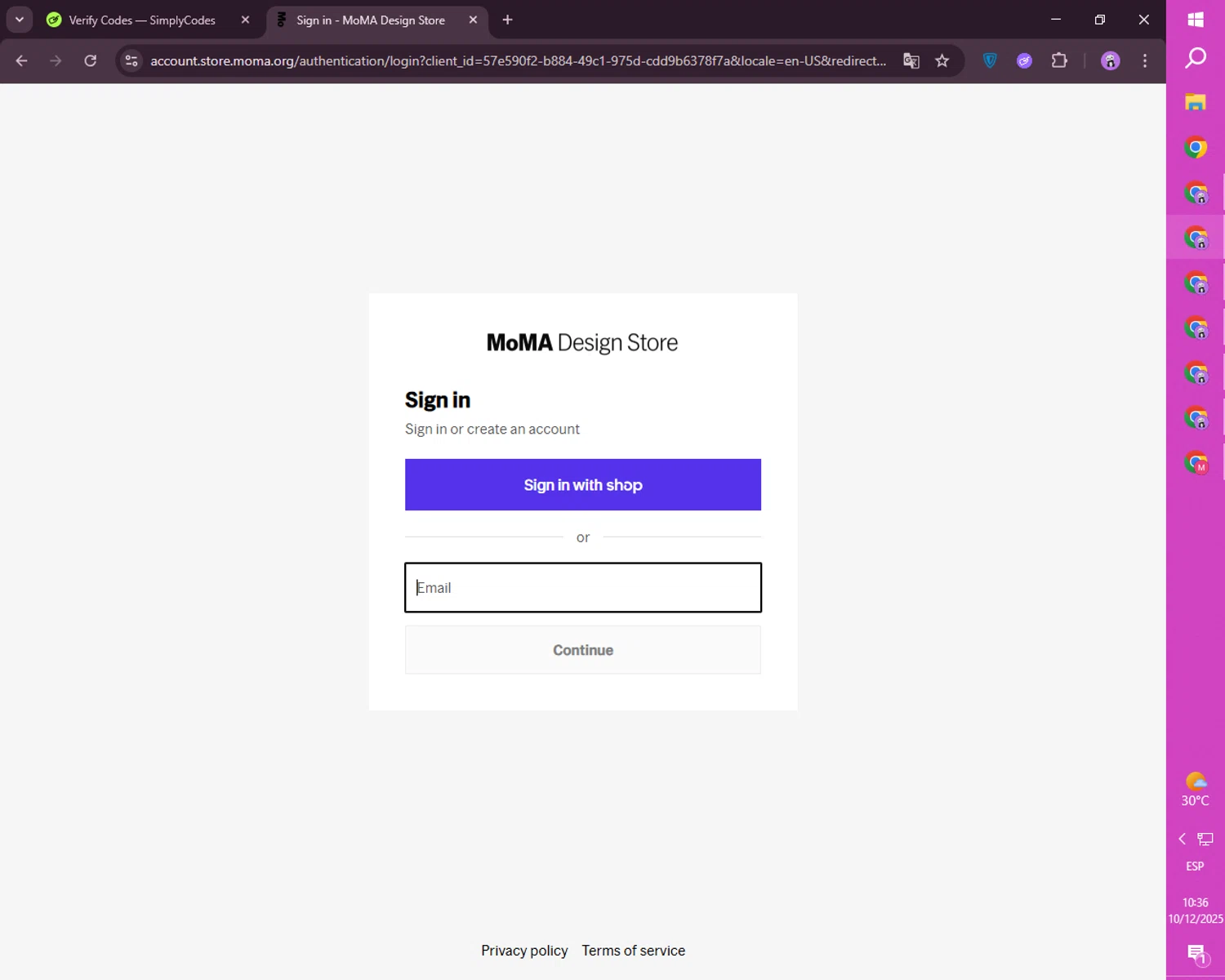 MoMA Store checkout page showing MoMA Store discount code box | Screenshot taken by SimplyCodes community member on Dec 10, 2025