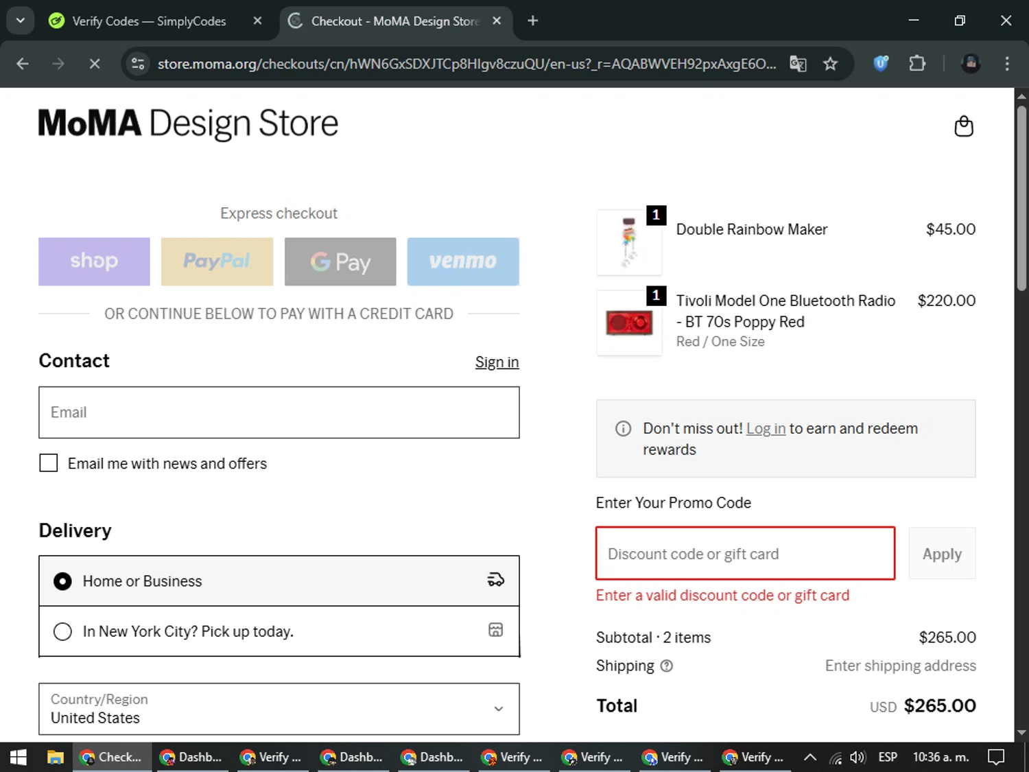 MoMA Store discount code screenshot showing code ROOMGLOW applied at MoMA Store checkout page. Uploaded by SimplyCodes community member ValueElite5945 on Dec 10, 2025