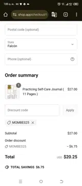 mombes25 coupon verification screenshot