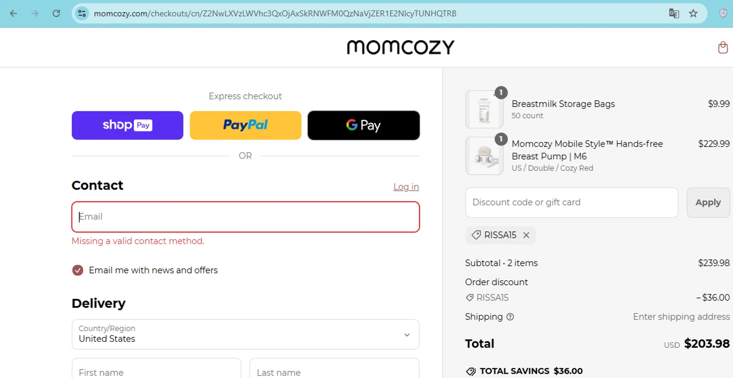 where to use Momcozy promo code box