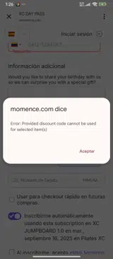 Momence coupon verification screenshot