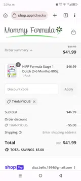 THANKYOU5 coupon verification screenshot