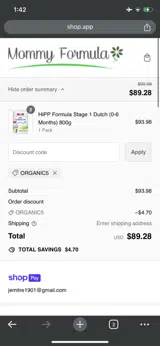 ORGANIC5 coupon verification screenshot