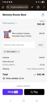 WELCOME15 coupon verification screenshot