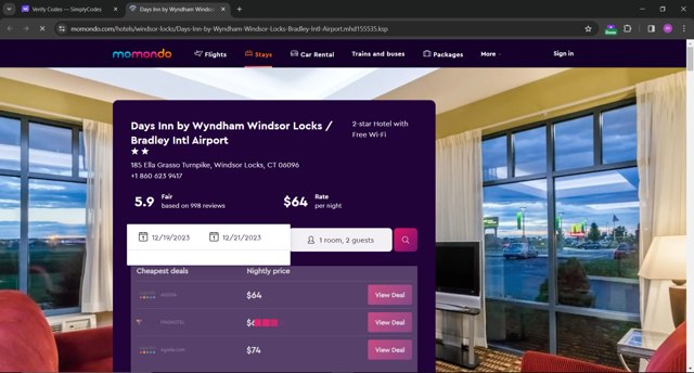 Momondo checkout page showing Momondo promo code box | Screenshot taken by SimplyCodes community member on Dec 19, 2023