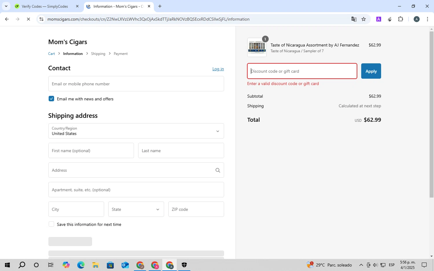 Mom's Cigars promo code screenshot showing code LABORDAY2024 applied at Mom's Cigars checkout page. Uploaded by SimplyCodes community member ScanSpotter8851 on Jan 4, 2025