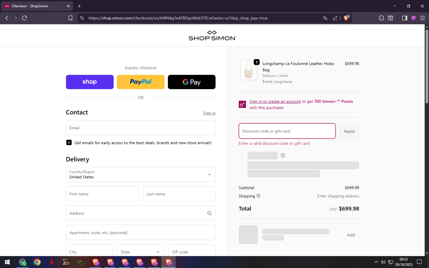 Mom's Meals promo code screenshot showing code BLUE365 applied at Mom's Meals checkout page. Uploaded by SimplyCodes community member batmann_28 on Oct 29, 2025