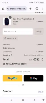 SHOP10 coupon verification screenshot