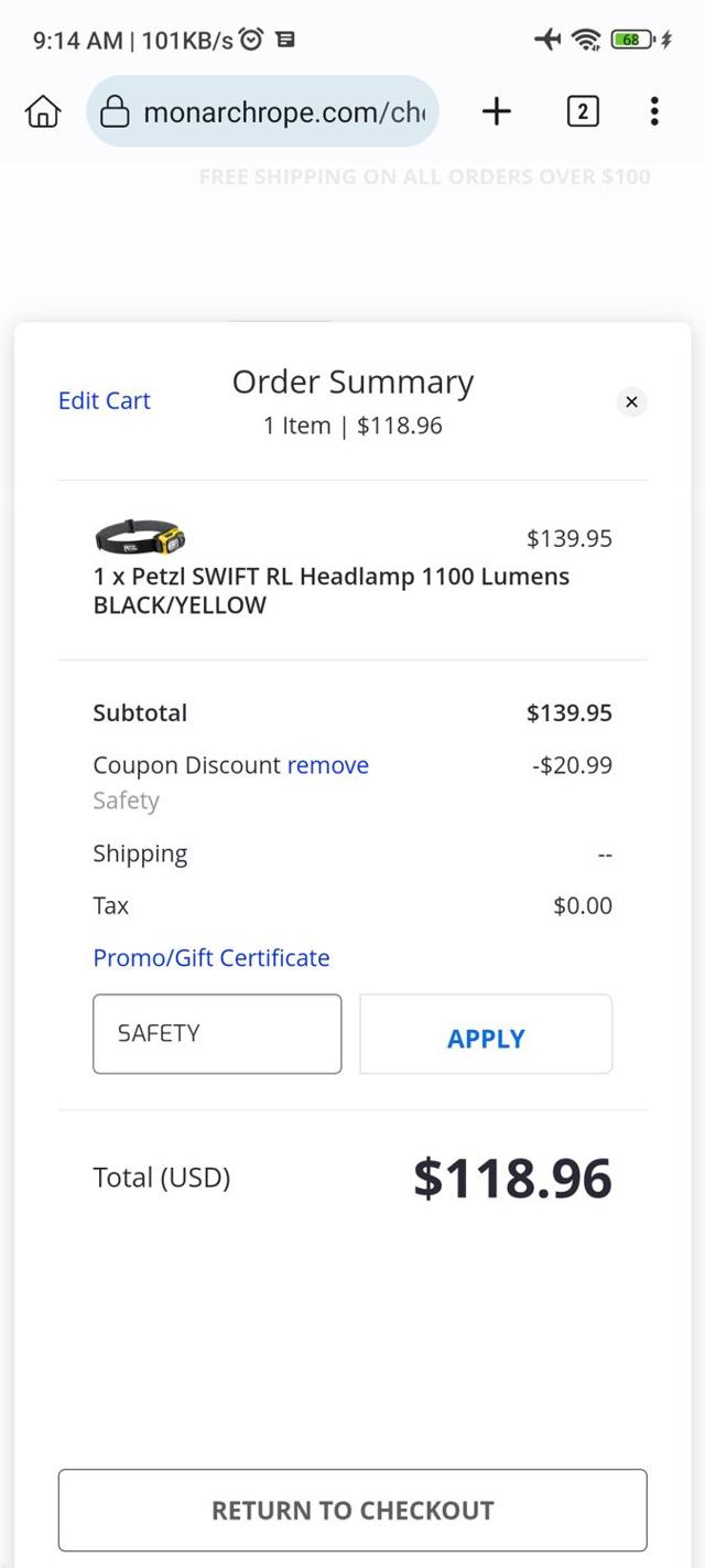 Monarch Rope checkout page showing Monarch Rope promo code box | Screenshot taken by SimplyCodes community member on Jul 27, 2024