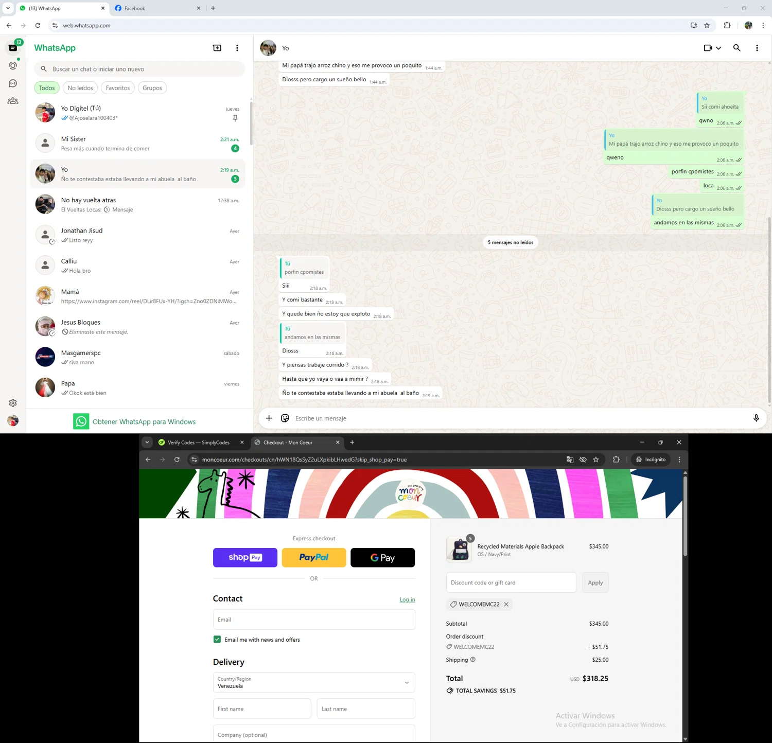 Mon Coeur promo code screenshot showing code welcomemc22 applied at Mon Coeur checkout page. Uploaded by SimplyCodes community member ShrewdSleuth9497 on Jul 28, 2025