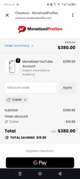TOMW coupon verification screenshot