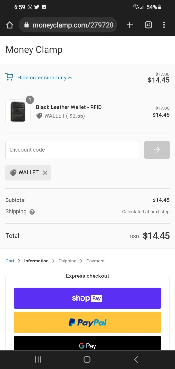 Money Clamp checkout page showing Money Clamp promo code box | Screenshot taken by SimplyCodes community member on Dec 9, 2022