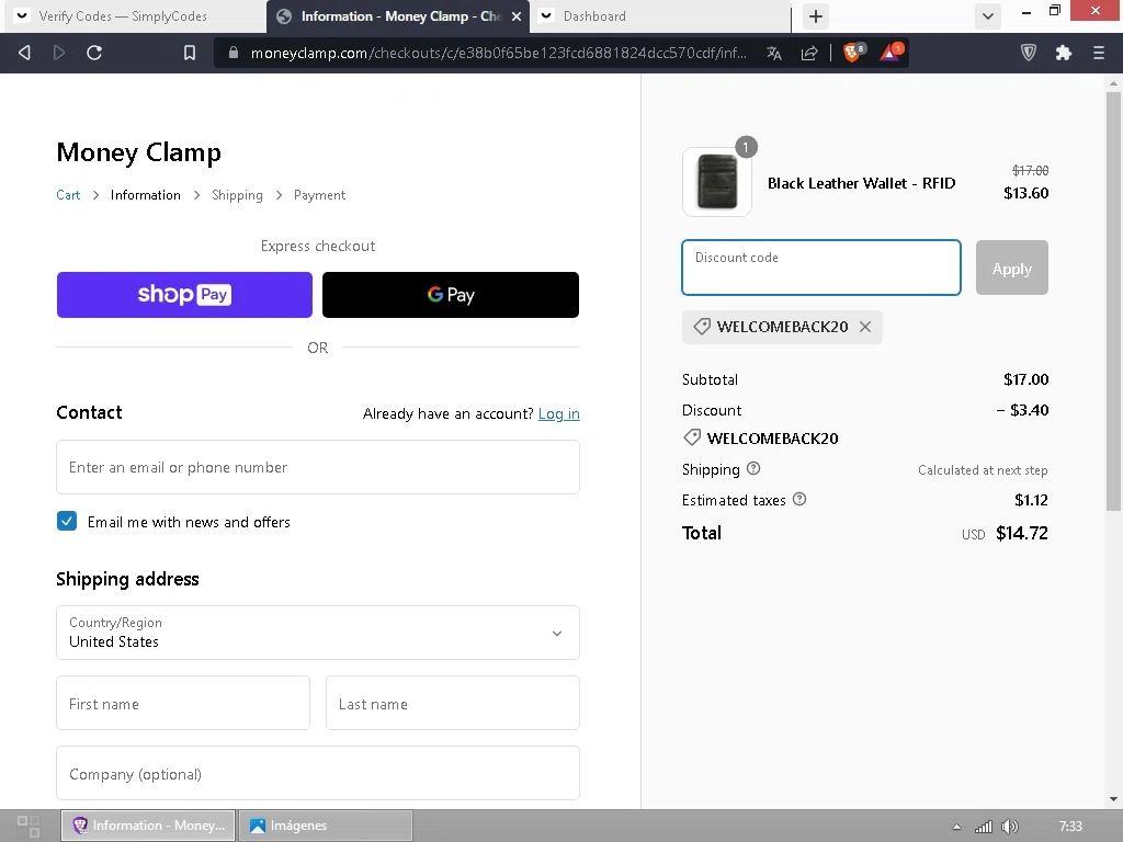 Money Clamp checkout page showing Money Clamp promo code box | Screenshot taken by SimplyCodes community member on Apr 27, 2023