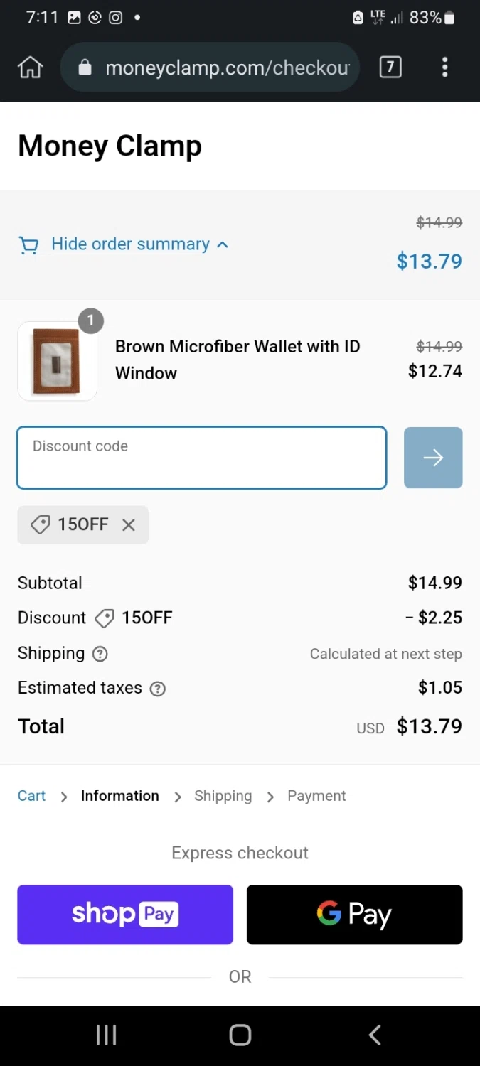 Money Clamp checkout page showing Money Clamp promo code box | Screenshot taken by SimplyCodes community member on Apr 28, 2023
