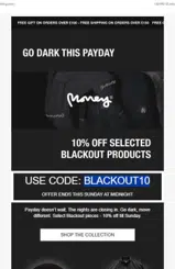 BLACKOUT10 coupon verification screenshot