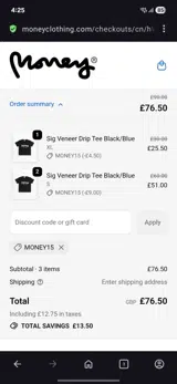 Money15 coupon verification screenshot