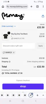 BANK25 coupon verification screenshot