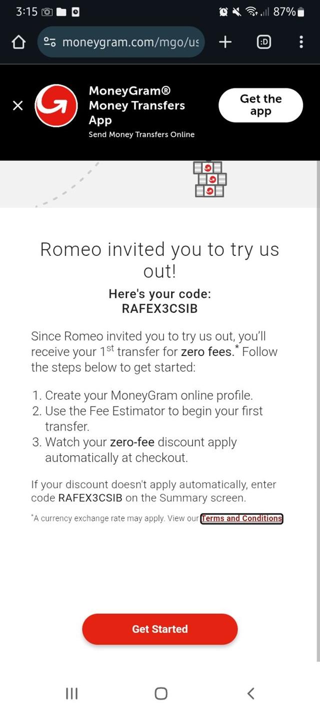 MoneyGram checkout page showing MoneyGram promo code box | Screenshot taken by SimplyCodes community member on Mar 24, 2025