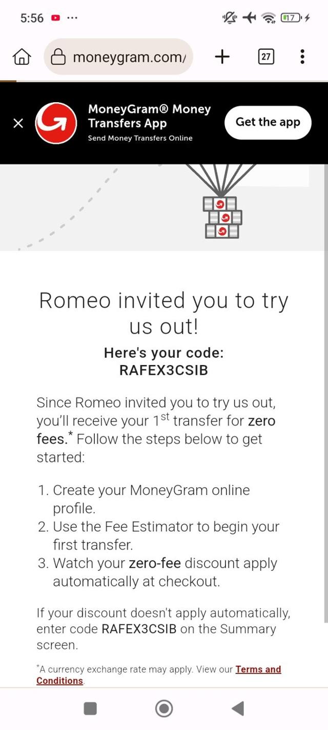 MoneyGram checkout page showing MoneyGram promo code box | Screenshot taken by SimplyCodes community member on Apr 6, 2025