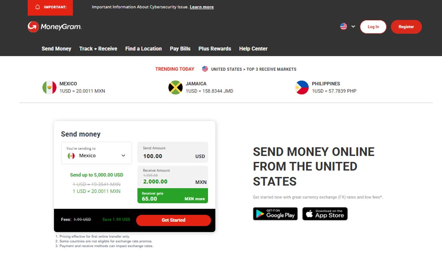 MoneyGram promo code screenshot showing code RAFEX3CSIB applied at MoneyGram checkout page. Uploaded by SimplyCodes community member SimplyCVerlie on Apr 23, 2025