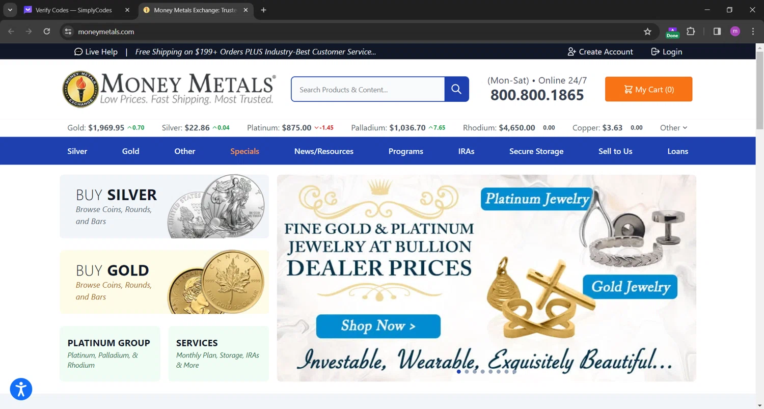 Money Metals Exchange checkout page showing Money Metals Exchange promo code box | Screenshot taken by SimplyCodes community member on Nov 10, 2023