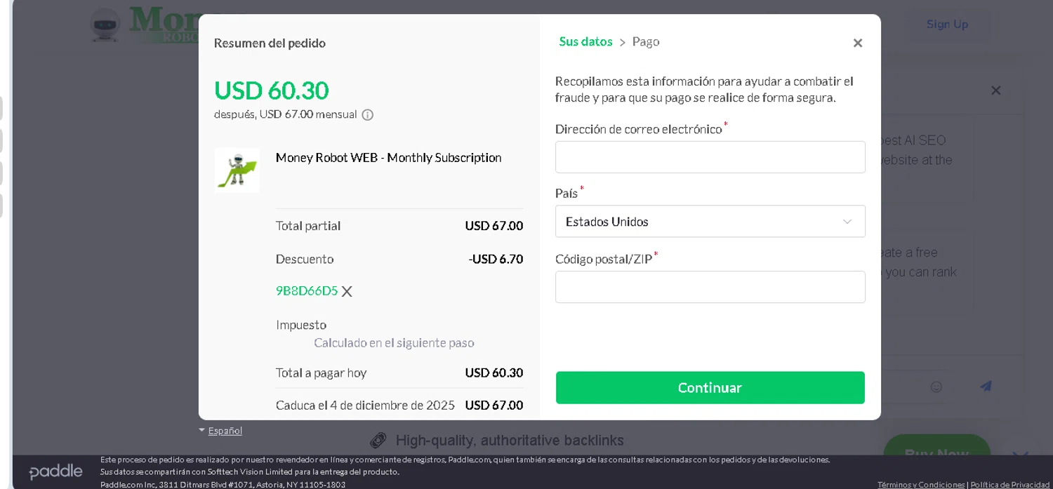 Money Robot discount code screenshot showing code 9B8D66D5 applied at Money Robot checkout page. Uploaded by SimplyCodes community member shark12 on Nov 4, 2025