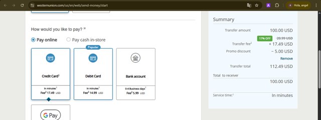 Western Union checkout page showing Western Union promo code box | Screenshot taken by SimplyCodes community member on Aug 28, 2025
