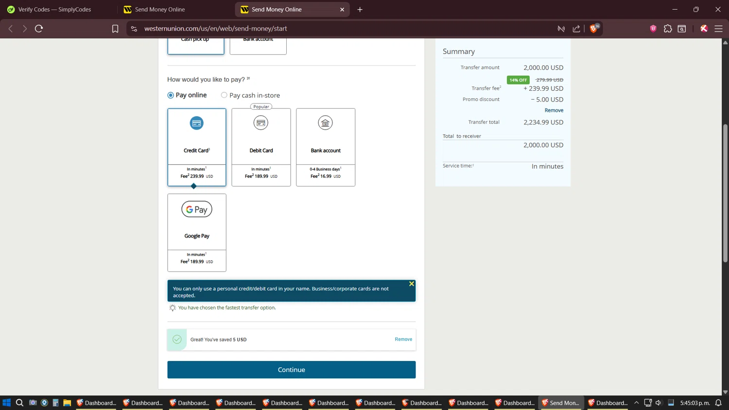 Western Union promo code screenshot showing code L2636 applied at Western Union checkout page. Uploaded by SimplyCodes community member Sesshomaru on Nov 11, 2025