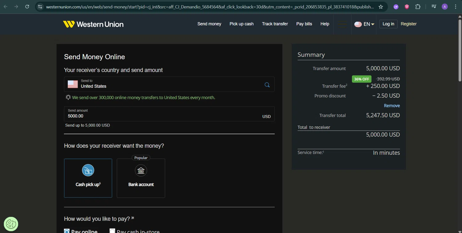 Western Union promo code screenshot showing code L2627 applied at Western Union checkout page. Uploaded by SimplyCodes community member AGDR28 on Nov 27, 2025