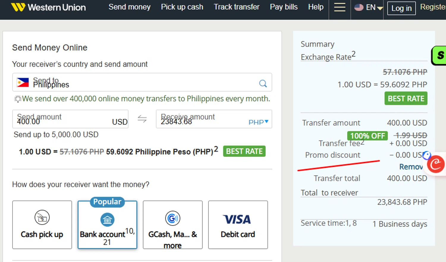 Western Union promo code screenshot showing code L2645 applied at Western Union checkout page. Uploaded by SimplyCodes community member morella687 on Dec 20, 2025