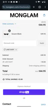 LIKE10OFF coupon verification screenshot