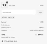 WELCOME30 coupon verification screenshot