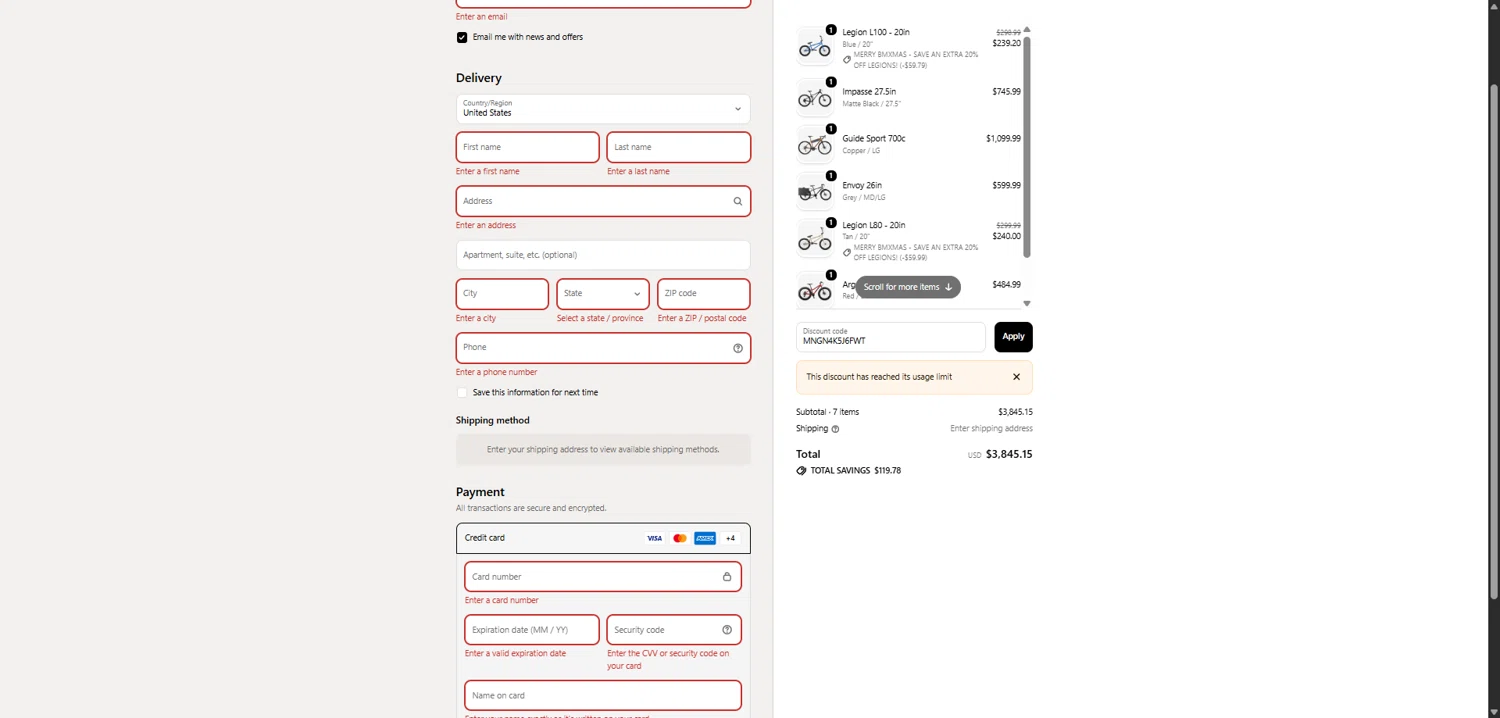 Mongoose promo code screenshot showing code MNGN4K5J6FWT applied at Mongoose checkout page. Uploaded by SimplyCodes community member VoucherFinder2711 on Dec 13, 2025