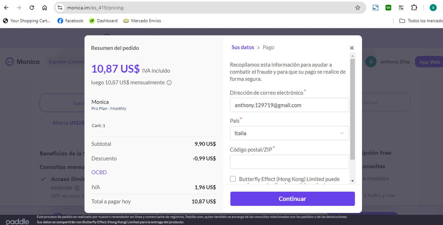 Monica checkout page showing Monica coupon code box | Screenshot taken by SimplyCodes community member on Oct 4, 2024