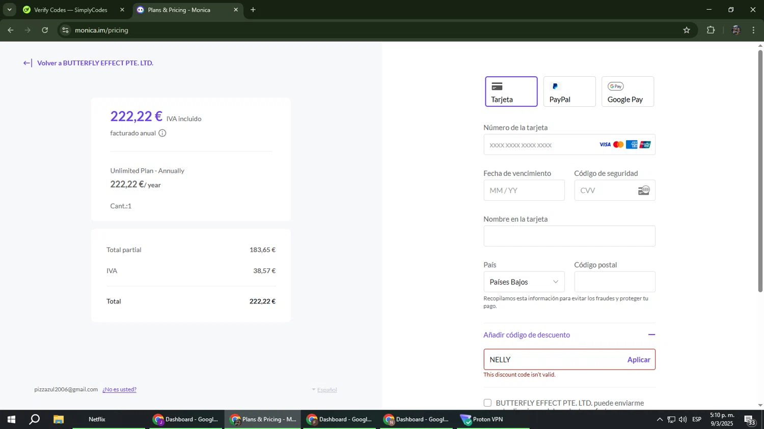 Monica coupon code screenshot showing code NELLY applied at Monica checkout page. Uploaded by SimplyCodes community member xxdddd on Mar 9, 2025