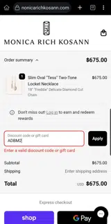 Monica Rich Kosann coupon verification screenshot