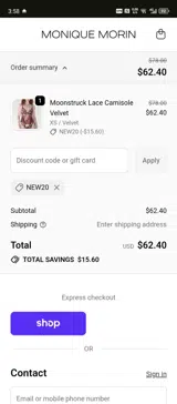 New20 coupon verification screenshot