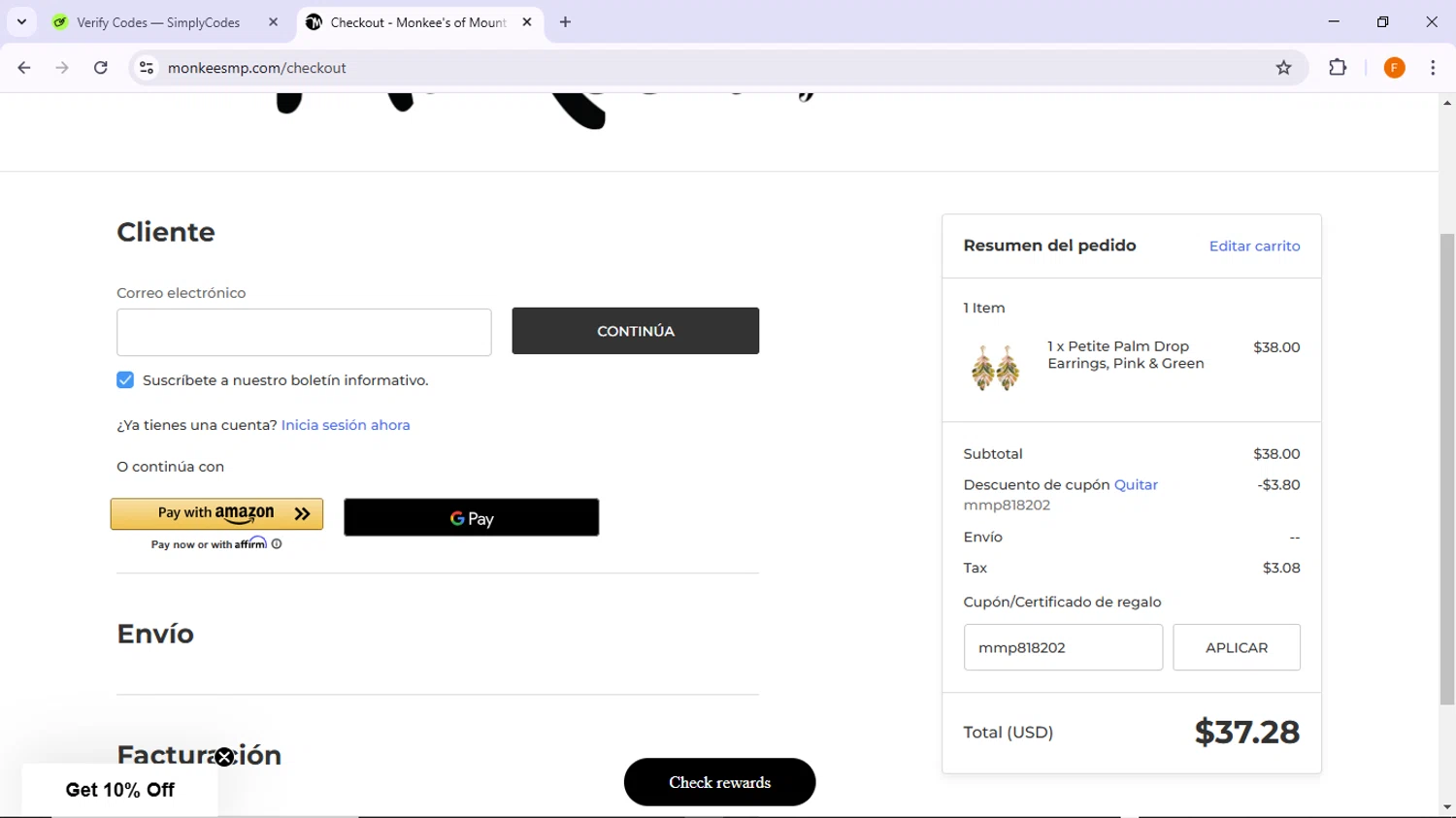 Monkee's of Mount Pleasant promo code screenshot showing code mmp818202 applied at Monkee's of Mount Pleasant checkout page. Uploaded by SimplyCodes community member TreasureSleuth5198 on Feb 1, 2025