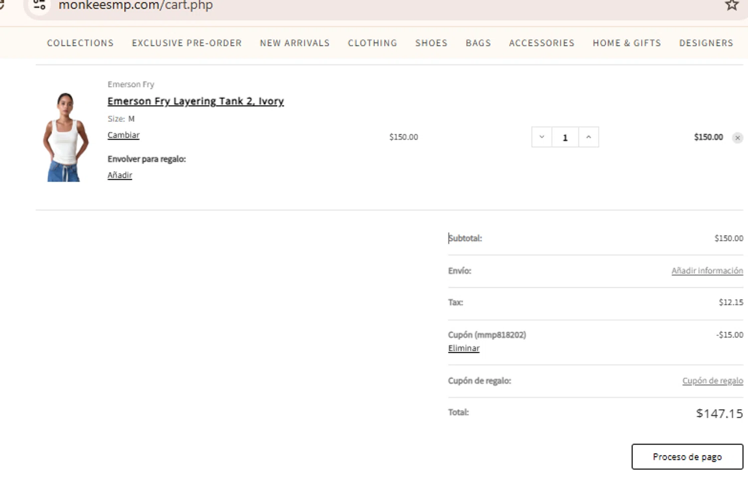 Monkee's of Mount Pleasant promo code screenshot showing code mmp818202 applied at Monkee's of Mount Pleasant checkout page. Uploaded by SimplyCodes community member BudgetLion5814 on Apr 23, 2025
