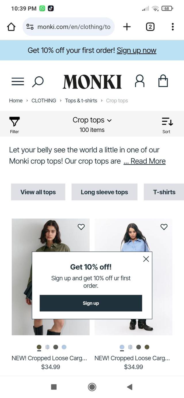 Monki checkout page showing Monki discount code box | Screenshot taken by SimplyCodes community member on Mar 2, 2025