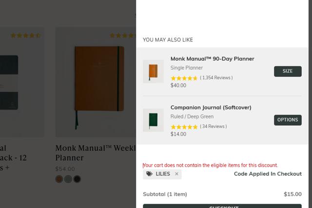 Monk Manual checkout page showing Monk Manual discount code box | Screenshot taken by SimplyCodes community member on Sep 14, 2025