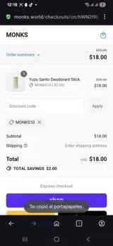 Monks10 coupon verification screenshot