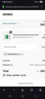 YOURWORLD10 coupon verification screenshot